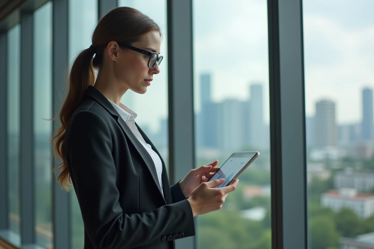Jeune femme professionnelle analysant des graphiques sur tablette