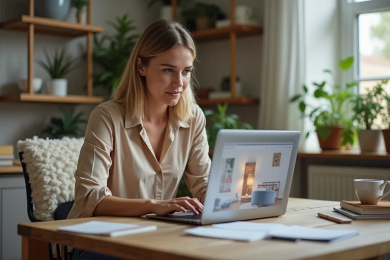 Femme travaillant dans un espace de design intérieur moderne