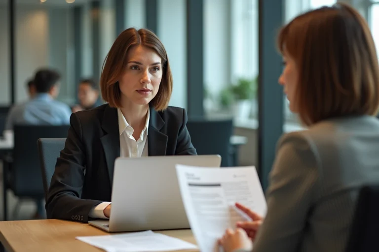 Femme en entretien de carrière dans un bureau moderne